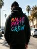 Casual Streetwear Style, Hoodie, Malle Party Crew Graffiti Text Design, Autumn Winter Outdoor Wear, Gift for Boyfriend Or Friend