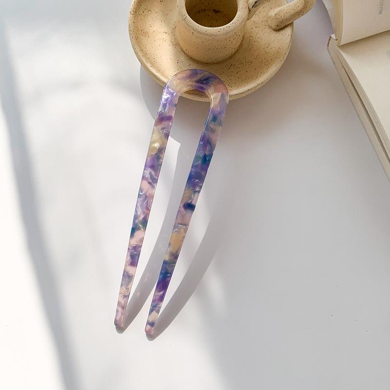 Korean U-Shaped Tortoiseshell Acetate Hairpin for Girls' Elegant Bun Hairstyle