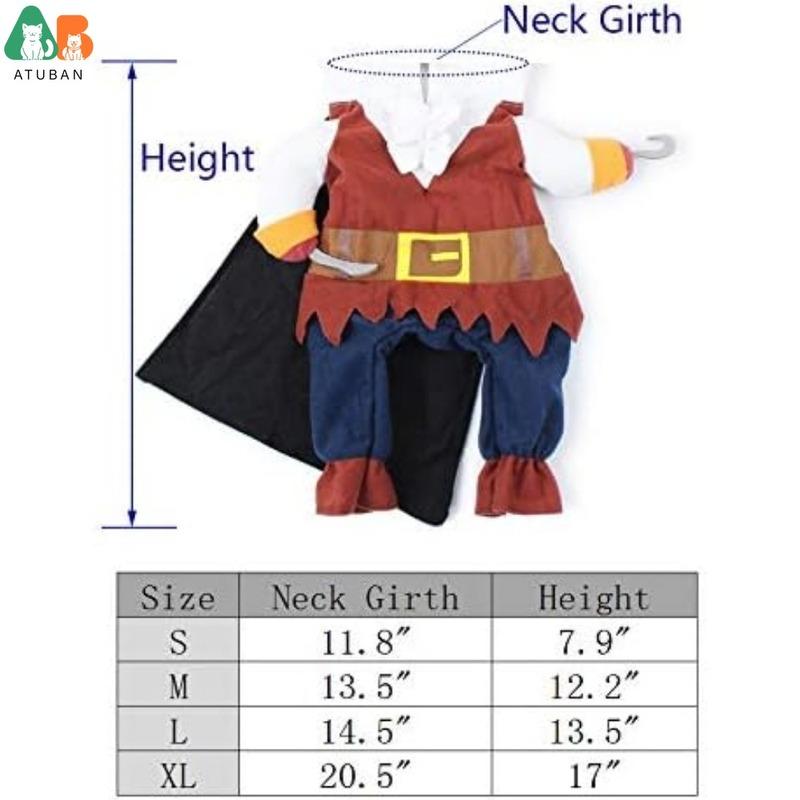 ATUBAN Pet Costume Fashion Pirates of The Caribbean Style Clothes Halloween Suit with a Hat Costume Apparel for Dog & Cat (S)