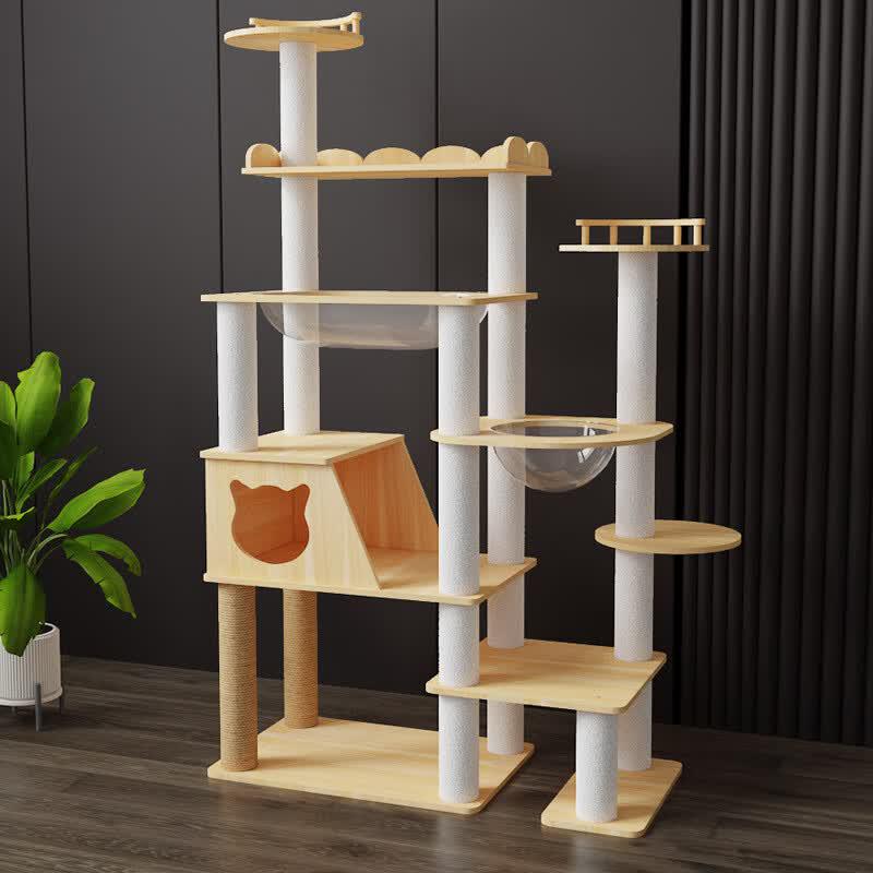 Solid Wood Multi-Level Cat Tree & Activity Center
