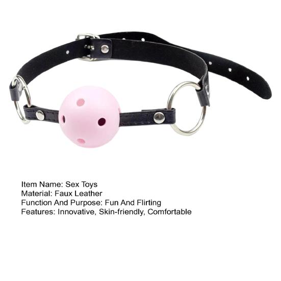 Faux Leather Ball Gag with Adjustable Straps BDSM Mouth Restraint for Bondage Roleplay Discreet Adult Toy for Beginners/Advanced
