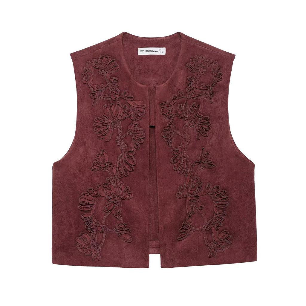 Spring 2025 Women's European & American Style Embroidered Suede Vest