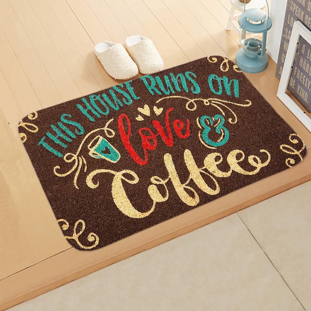 Letter Print Doormats Rectangle Non-Slip Flannel Door Mat Bedroom Kitchen Entrance Floor Mat Doormats 2021 Door Mat Balcony Mats