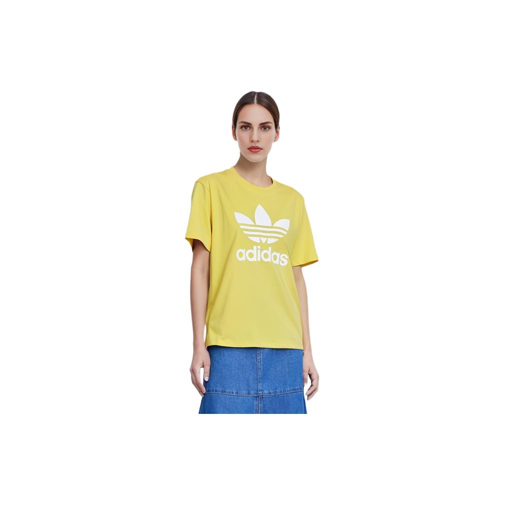 Adidas Originals Letter Logo Printed Round Neck Short Sleeve Drop Shoulder T-Shirt Women T-Shirt Yellow IN8438