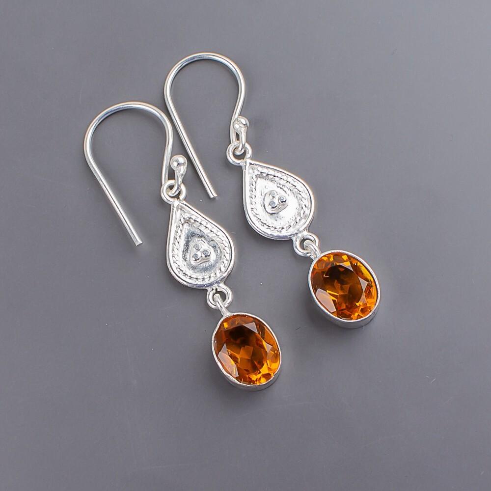 Natural Citrine Gemstone 925 Sterling Silver Jewelry Handmade Earrings 1.70" EE-8-9