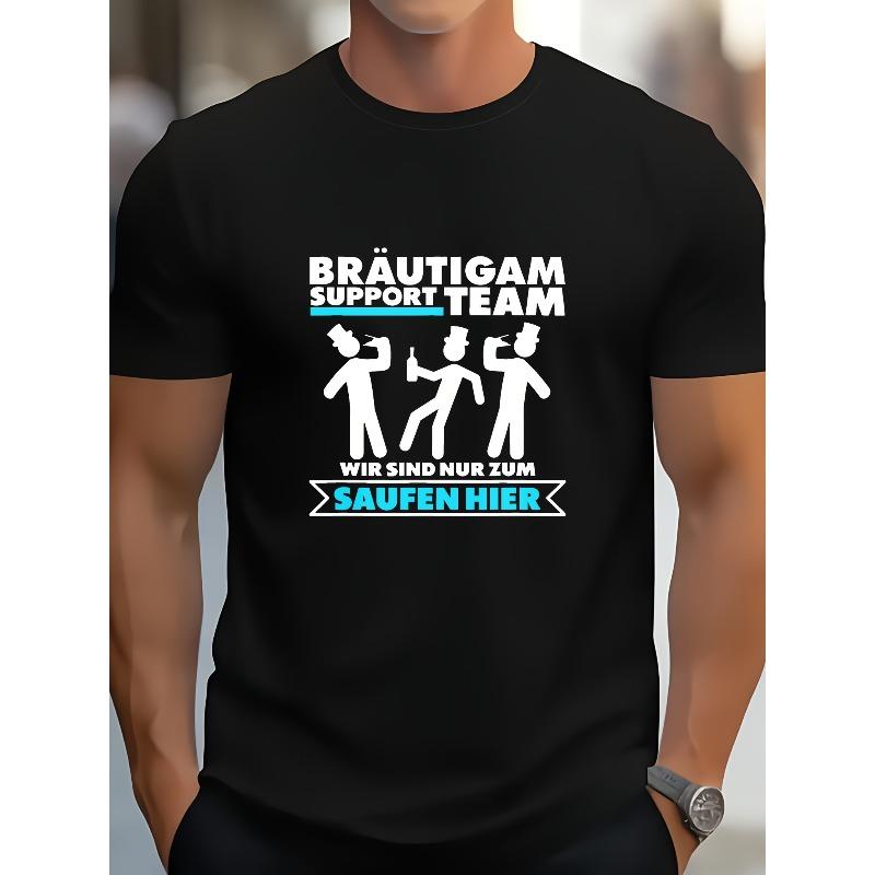 European sizes Men S Bachelor Party Groom Support Team Graphic T-Shirt - Humorous German Text & Dancing Figures Design S чёрный