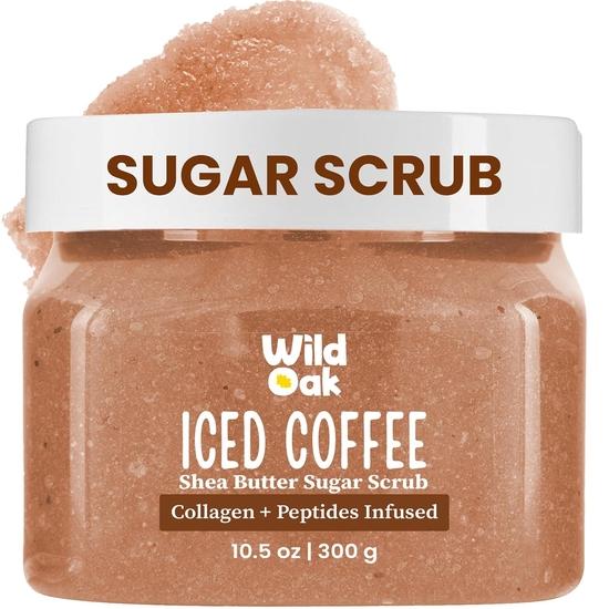 WildOak Iced Coffee Sugar Body Scrub | 300g | De-Tan & Brightens Dark Areas | Smooths Strawberry Legs & Arms | Hydrates & Exfoliates
