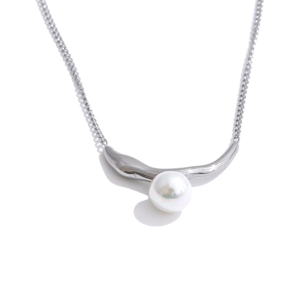 

Yhpup Korean Style Elegant Natural Pearl Chic Necklace Pendant Stainless Steel Trending Collar Neck Jewelry Accessories