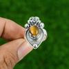 Gift For Women Stackable Flower Adjustable Ring 925 Silver Natural TigerS Eye