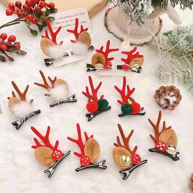 Christmas Deer Antler Hairpin Headdress Forest Fairy Hair Accessories Cute Pair of Clips Navidad Dress Up Small New Year Gift