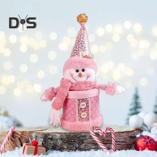 Christmas Candy Jar Christmas Plush Santa/Snowman/Elk Candy Holder Pink Candy Storage Box Fruit Packaging Jar for Home Decor