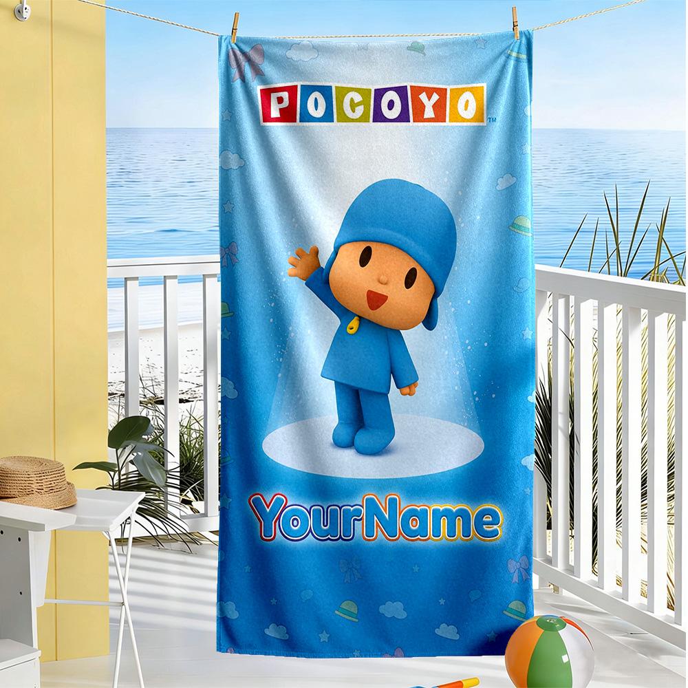 Pocoyo Customized Name Beach Towel Super Soft & Absorbent Perfect for Traveling Yoga Camping and Swimming