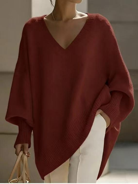 Women's Mid-Length V-Neck Long Sleeve Solid Color Knit Sweater, 2026 Collection