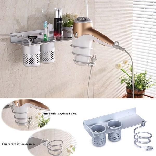 Sostenedor del secador del pelo del soplo durable Estante de la pared de aluminio Soporte de almacenamiento del ba/ño Secador de pelo del ba/ño Estante Accesorios de almacenamiento en el hogar