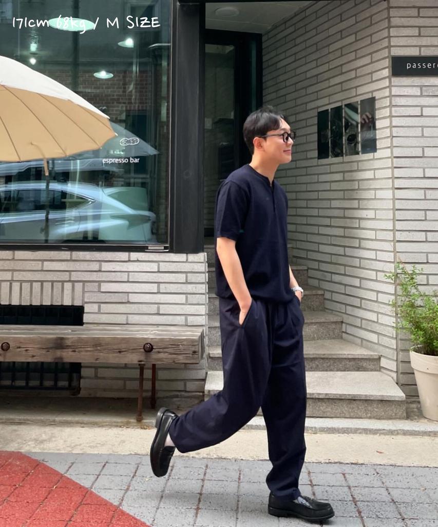 CUZNELLO Cool Cotton Henley Neck Short Sleeve Knit_Deep Navy