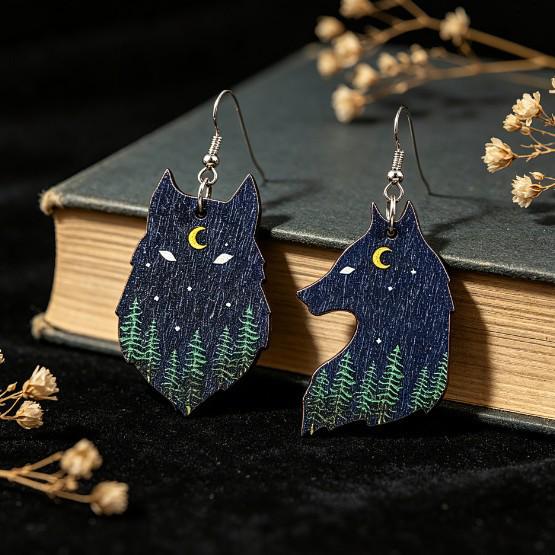 Vintage Cross Earrings: Two-Tone Carved Wolf Design