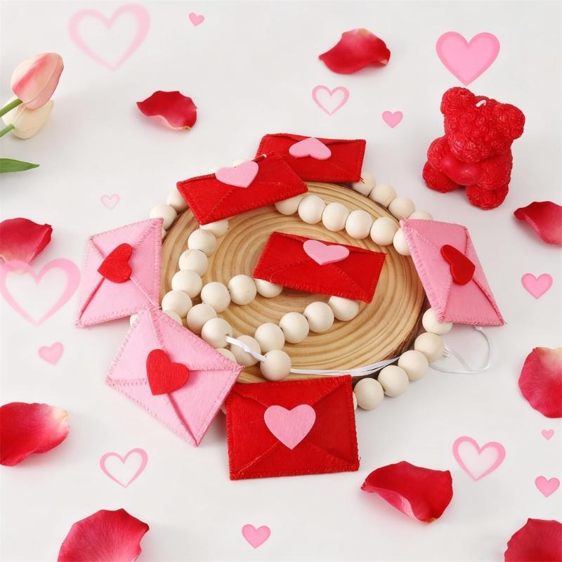 Wooden Beaded Felt Fabric Envelope Bunting Hanging Decoration For Wedding Valentine's Day Birthday Festival Celebration