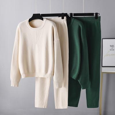 Zweiteilige Outfits für Damen, Strickpullover, Hose mit weitem Bein, Trainingsanzug, Sweatsuits, passendes Lounge-Set, dicke Herbst-/Winter-Pullover-Sets für Damen