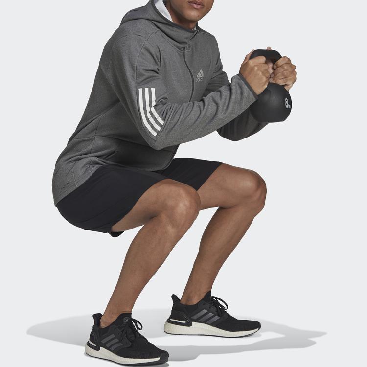 Adidas Stripe Zip-Up Hoodie Men Outerwear Grey HC3061