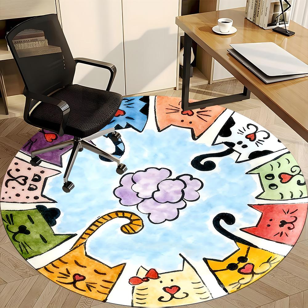 1pc Cat Circle Office Round Area Rug, Indoor Mat Suitable ForOffice, Under Office Chairs Bedroom Living Room Home Decor, Room Decot223