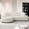 Divano ad Angolo a L - 4 Posti, 256,5 x 133,5 x 89 cm, Velluto a Coste Classico, Design Modulare con Pouf Ovale, 2 Cuscini Inclusi, Beige