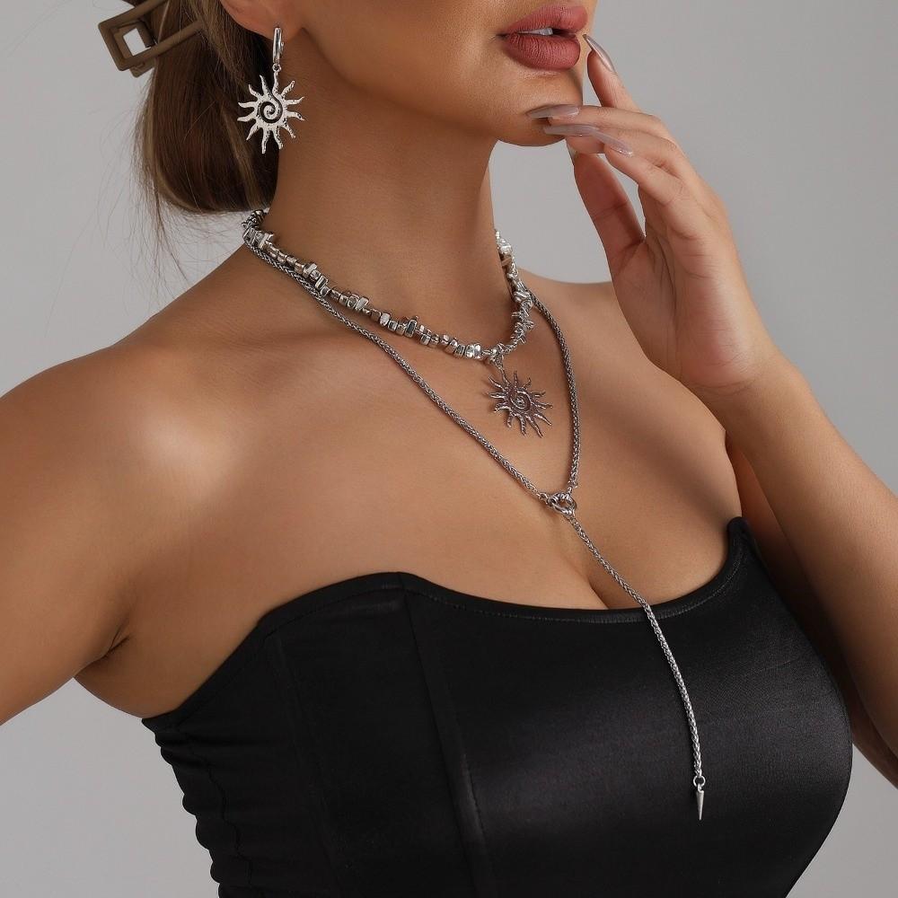 Beading Sunflower Pendant Necklace Irregular Earrings Fashion Necklace for Women Party Wear