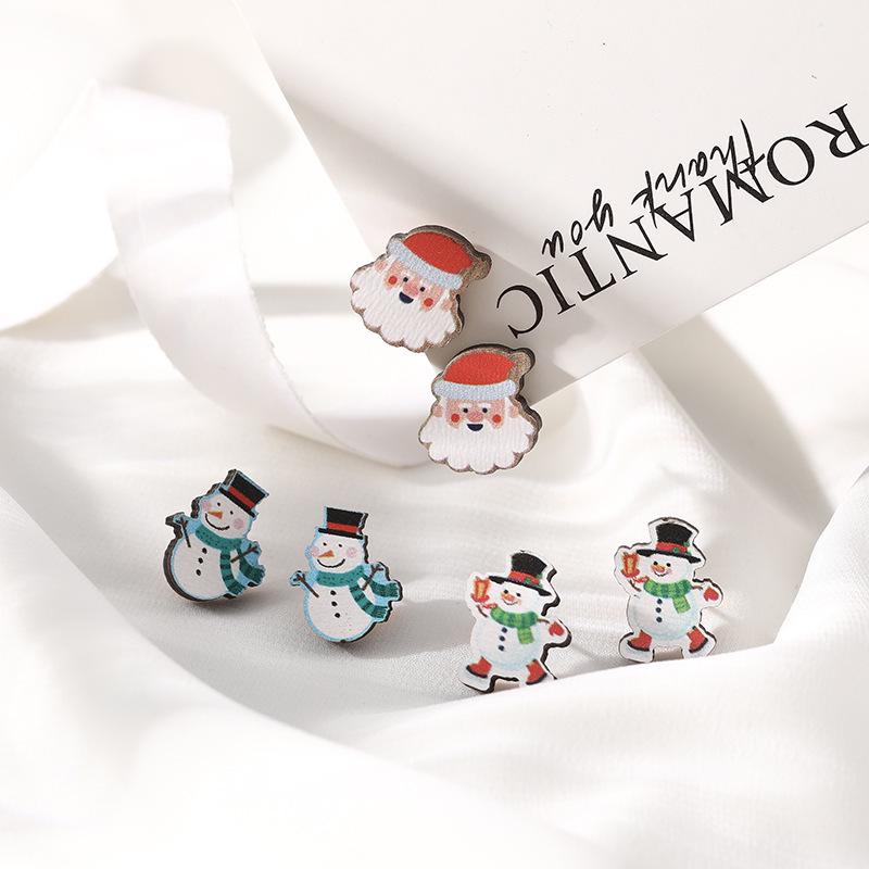 Cute Cartoon Christmas Earrings Set - 6 Pieces, Women's High-End Festive Jewelry