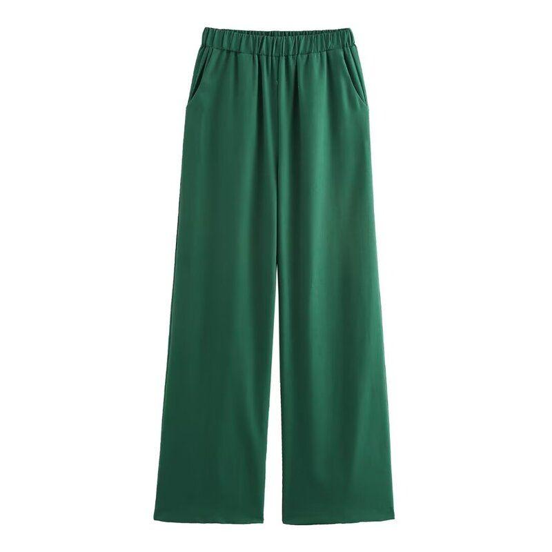 

Fashion Style 2024 Autumn New Women s Clothing Stylish All-Match Commute Halter Lace-up Tops High Waist Pants Green pants L