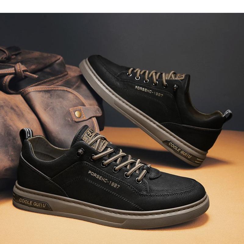 2023 New Men's Fashion Casual Leather Shoes Non-slip Wear-resistant Sports Shoes Comfortable Flat Slip-on Casual Shoes Shoes Men