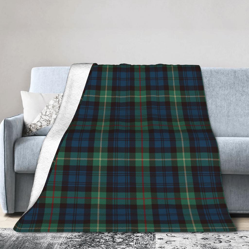 Tartan Rustic Green and Blue Black Watch Plaid Holiday Blankets Coral Fleece Plush Print Check Throw Blankets for Bed Rug Piece