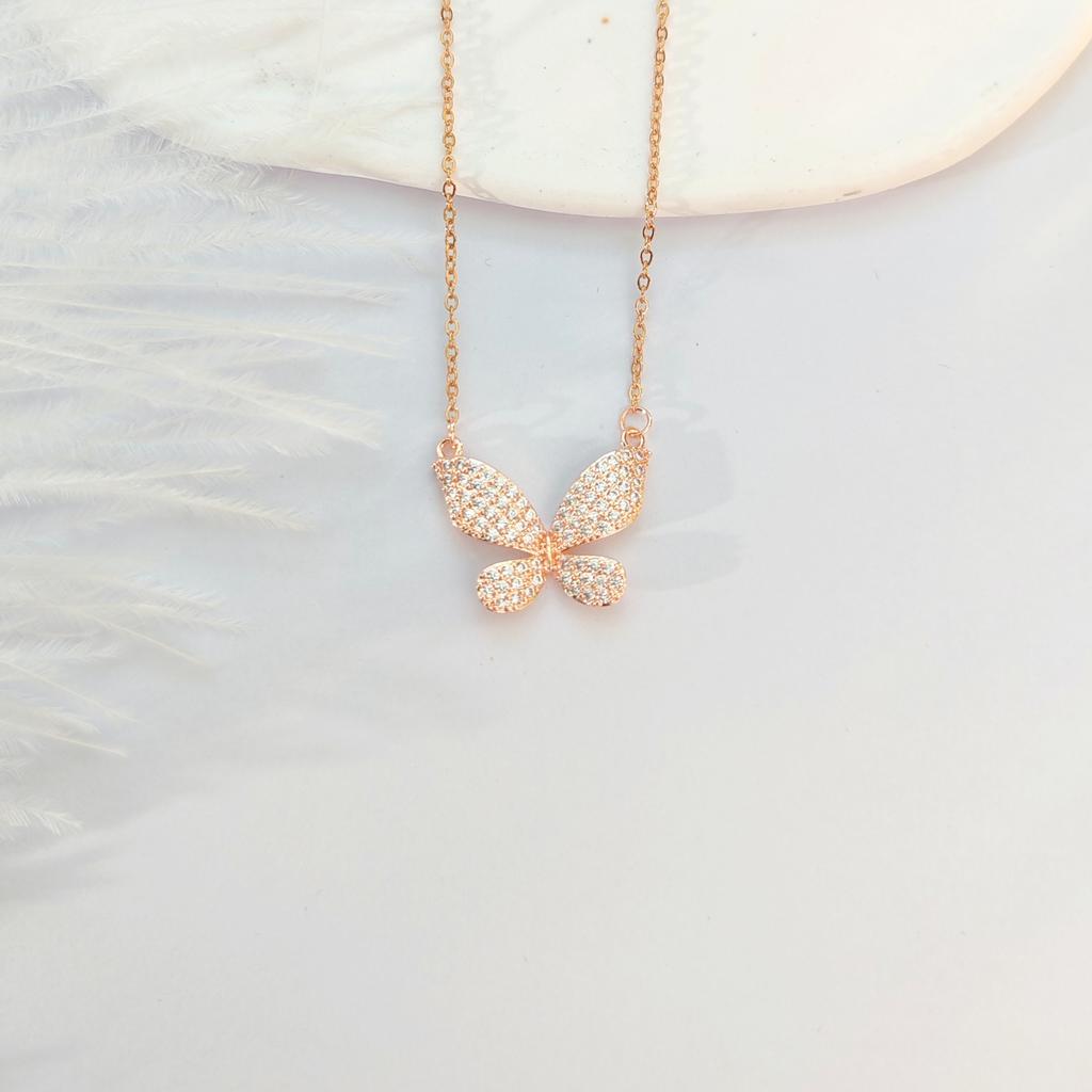 Full Diamond Butterfly Necklace Women'S Premium Light Luxury Fresh Zircon Pendant Clavicle Chain Jewelry