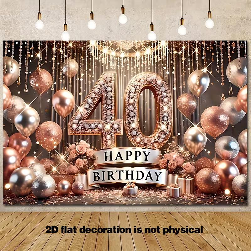2D Happy 40th Birthday Rose Gold Backdrop, Elegant Adult Birthday Photography Background 47.2x31.5inch/120*80cm