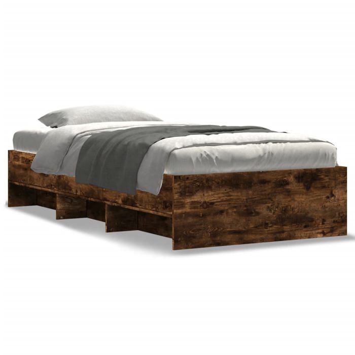 VidaXL Bed Frames Smoked Oak 90x200 Cm Engineered Wood, Bedroom Furniture, Single Bed, Slatted Base, Bed, Frame of 3295678