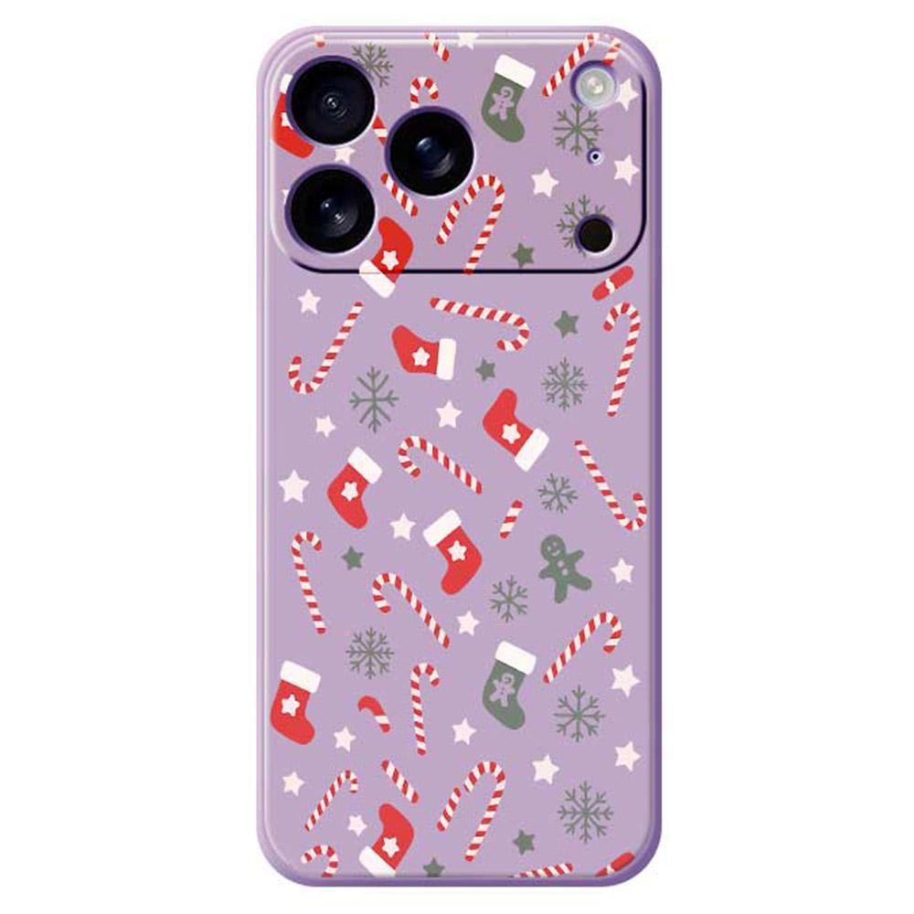 

For iPhone 17 Pro Max Case Red Grey Socks and Canes Pattern Printing Straight Edge TPU Phone Back Cover Purple