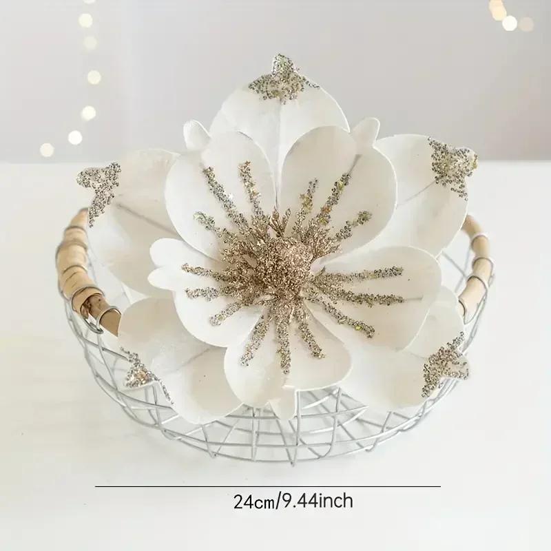2025 Christmas High-end Flannelette Simulation Flower 28cm Golden Champagne Christmas Tree Decoration Flower Arrangement