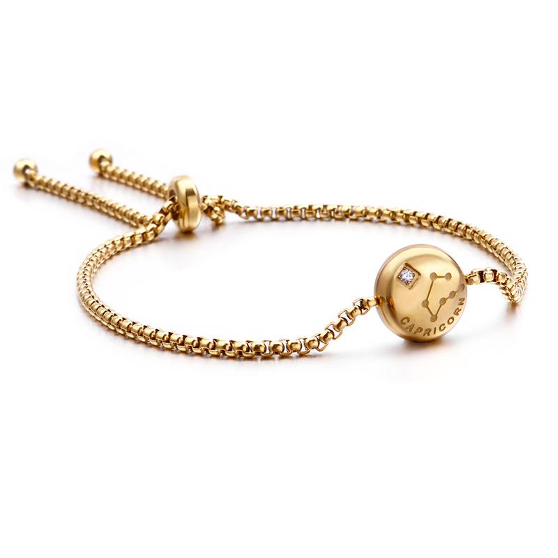 Korean Zodiac Constellations Gold Bracelet with Diamonds - Adjustable Titanium Steel Jewelry for Girls