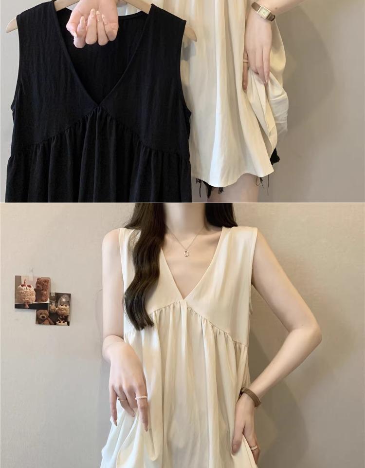 Plus Size V-Neck Camisole Vest - Summer Pure Desire Style, Mid-Length Loose Fit, Slimming, Versatile, Trendy Women's Top.