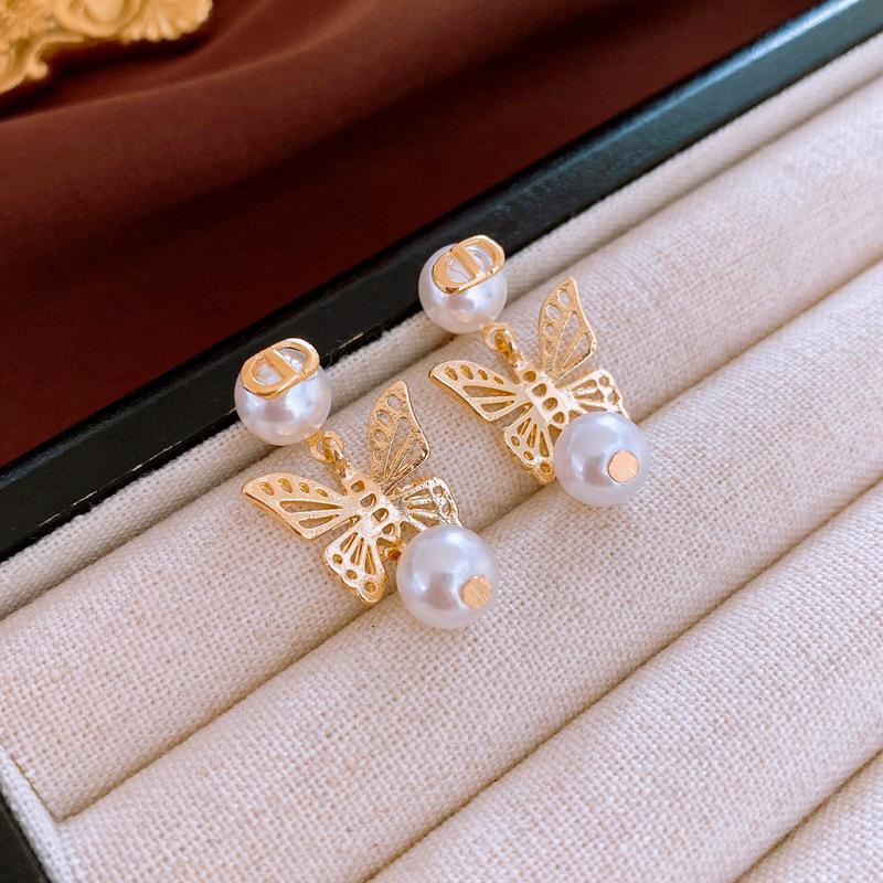 Diamond-set pearl double-sided earrings Korean ins temperament cold wind earrings fashion design earrings women