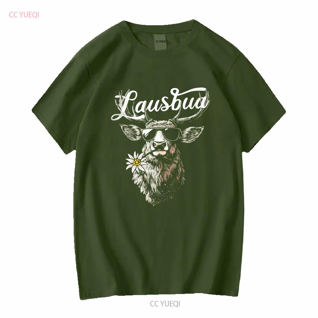 Men's T Shirt Costume Hisch Alpen Edelweiss Lettering Lausbua Bavaria Vintage Washed Stylish Soft Stretched Designer Clothes