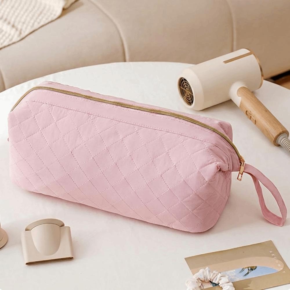 Portable Solid Color Storage Organizer Quilted Large Capacity Makeup Bags Pen Bags Travel