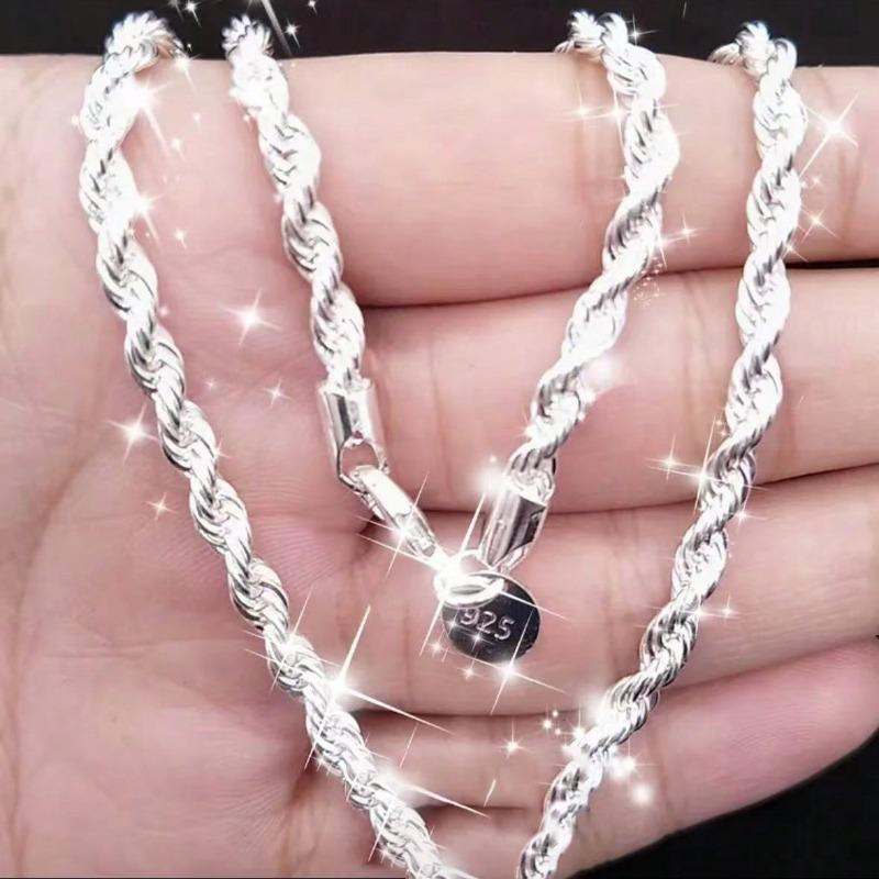 1pc 925 Sterling Silver Plated 16-24 Inches Punk Hemp Rope Chain Men Necklace For Women Fashion Charm Jewelry Gift Christmas Party Luxury