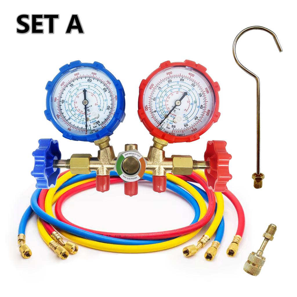 R410a 3 Way AC Diagnostic Manifold Gauge Set for Freon Charging Fits R32 R410a R-404A R-134a Refrigeration Manifold Gauge Air