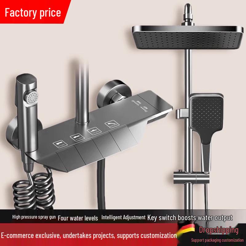 All-Copper Digital Display Thermostatic Shower Set with Piano Key Shower Head