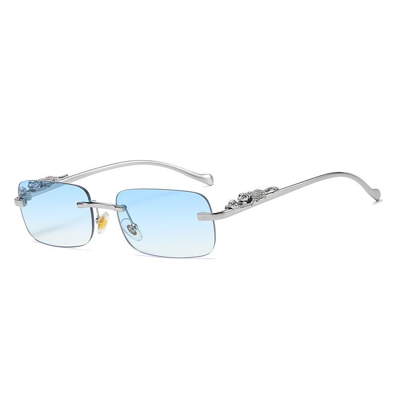 Cheetah Frameless Retro Square Sunglasses for Men & Women - Leopard Metal Design 2572