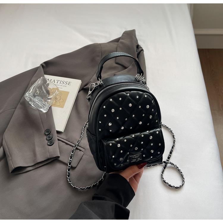 Korean Version of the New Bag Women's 2025 Spring and Summer Fashion High Sense Diamond Chain Backpack Women's Mini Backpack