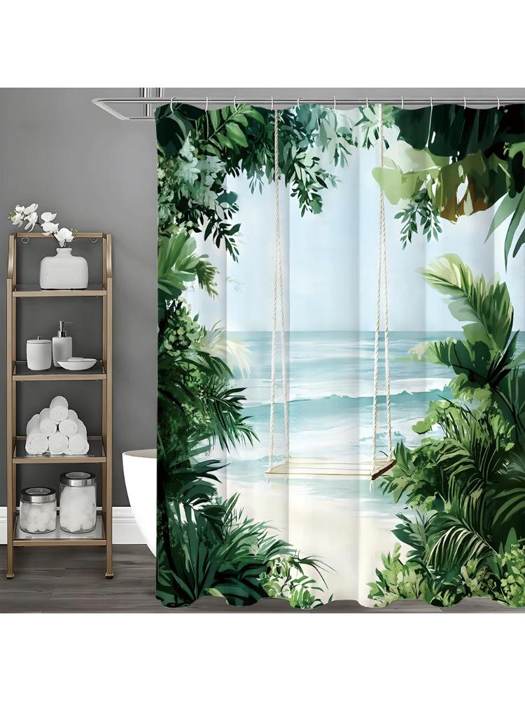 

Ocean Beach Swing Greenery Shower Curtain, Bathroom Decorative Shower Curtain, Waterproof Shower Curtain With Hooks W60H190(CM)-1 Pcs