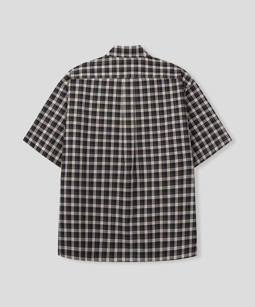 BLACK MOMENT Nerd Check Oversized Short Sleeve Shirt [Navy]