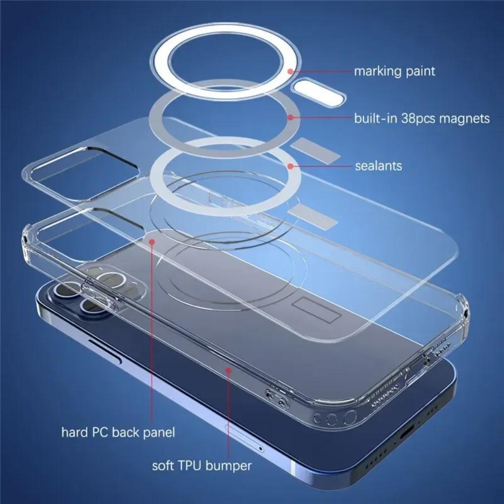 Clear Crystal  Magnectic Phone Case For iPhone 17 17 Air 16 Pro 15 14 Pro Max 13 12 11 Magsafe Wireless Charging Cover