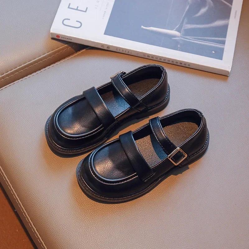 

Черные кожаные туфли для девочек на вечеринку, свадьбу, в британском стиле, детские туфли принцессы, простые модные детские матовые туфли для выступлений 36