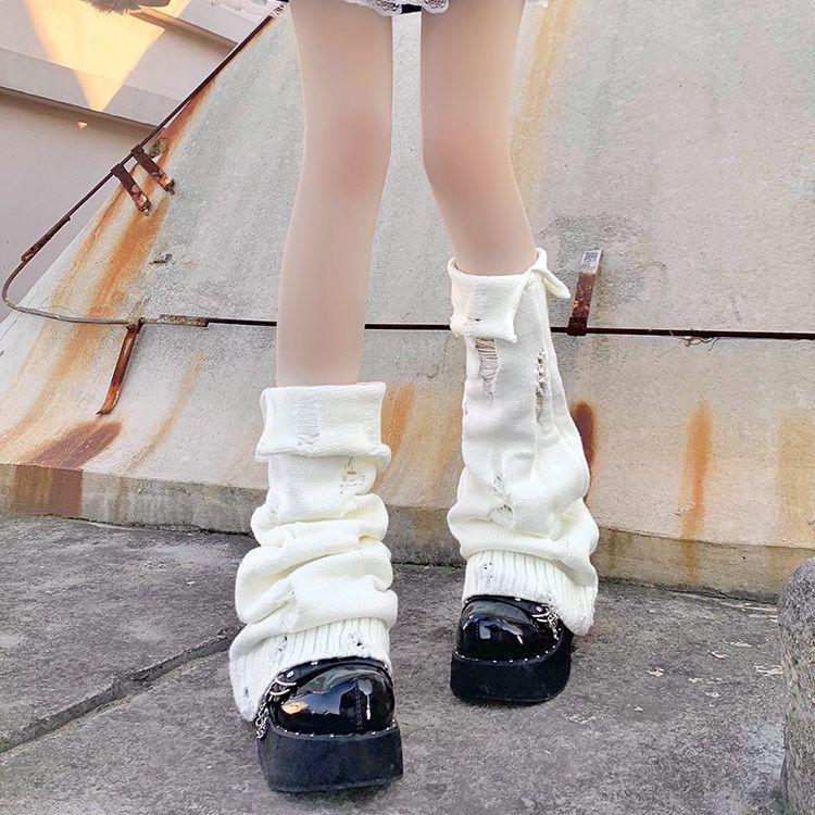 

Осінньо-зимові в язані гетри в японському стилі, шкарпетки-слізи, Y2K Hot Girl, сірі, рвані, розкльошені гетри до середини ікри, JK one size